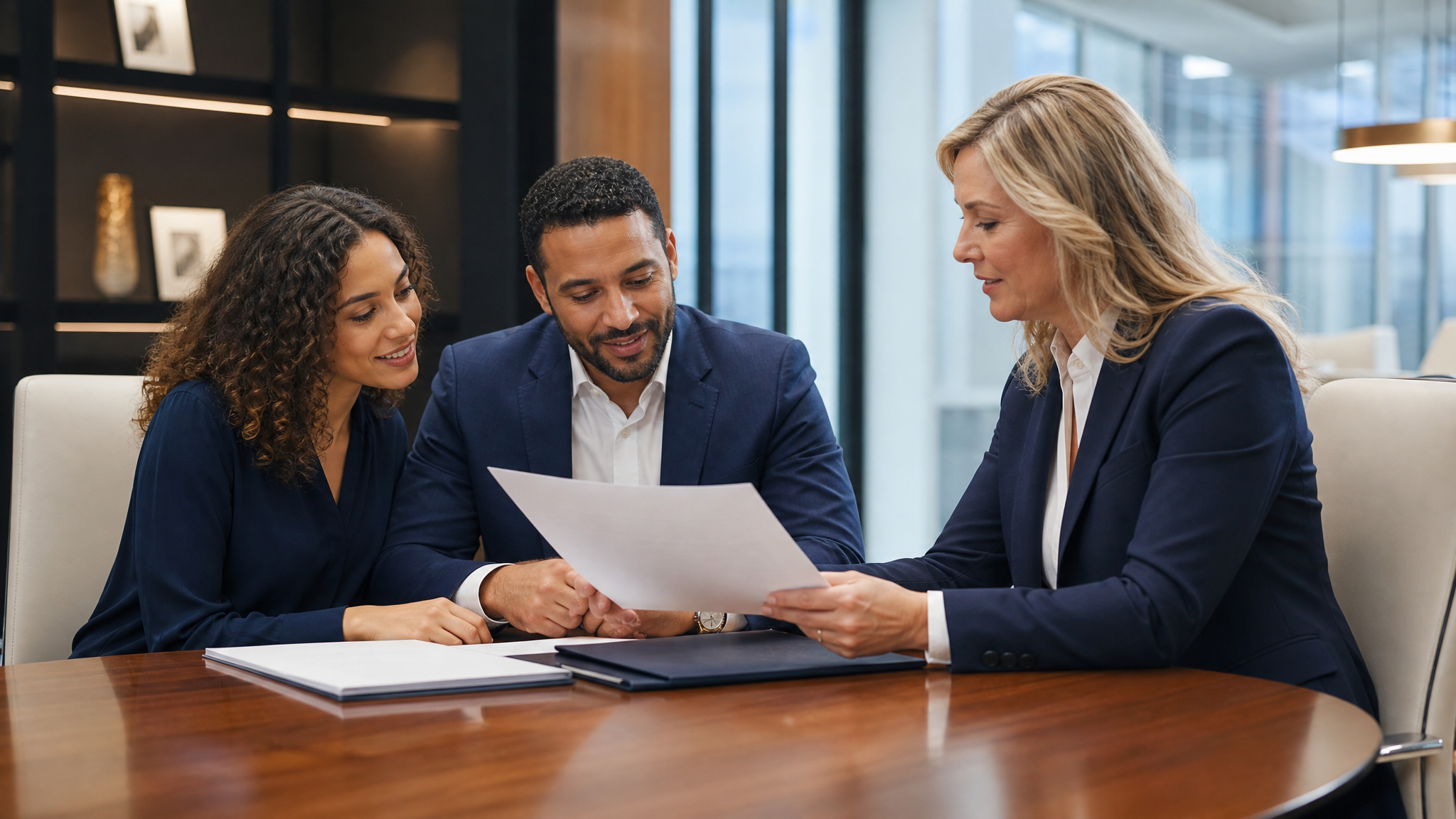 High-end professional document preparation meeting with real people