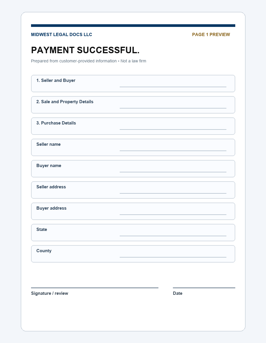 Page 1 preview of the actual Payment successful. form