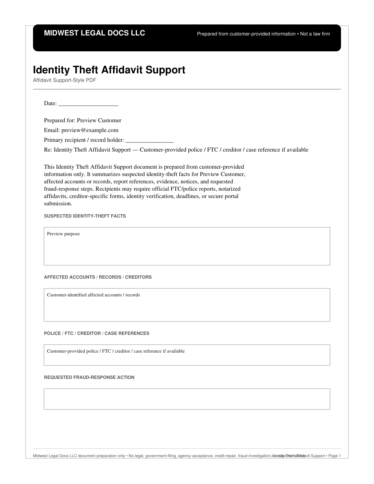 Page 1 preview of the actual Name Change Records Update Letter form