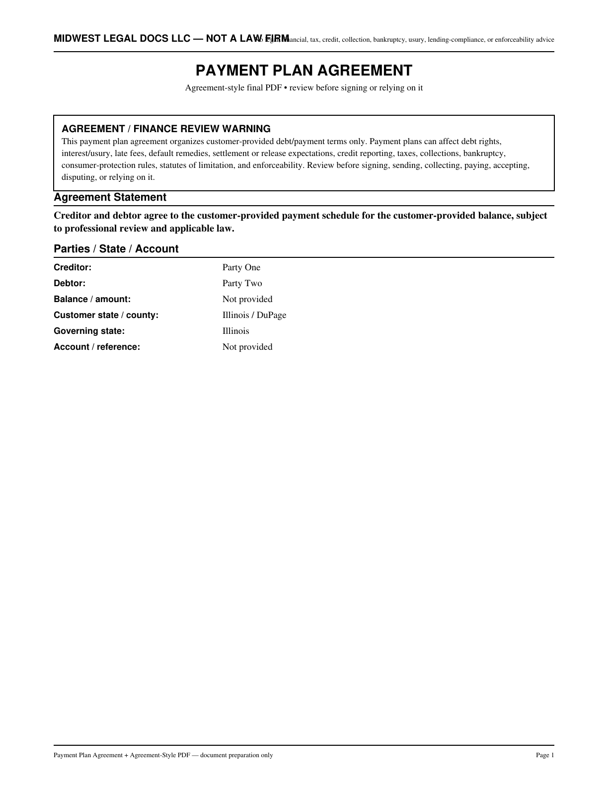 Page 1 preview of the actual Promissory Note form