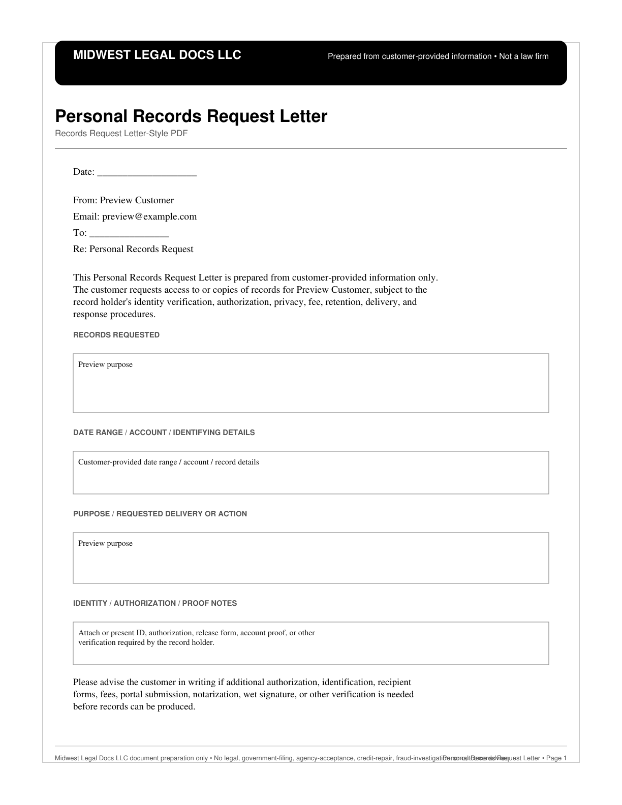 Page 1 preview of the actual School Records Request Letter form