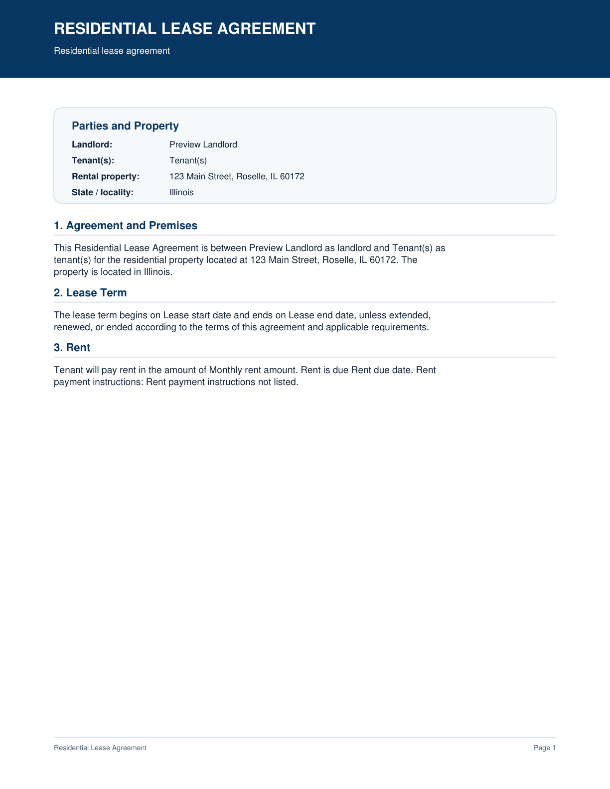Page 1 preview of the actual Residential Lease Agreement form